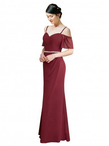 Shop Draped Cold Shoulder Long Chiffon Bridesmaid Dress with Spaghetti Straps Sydney
