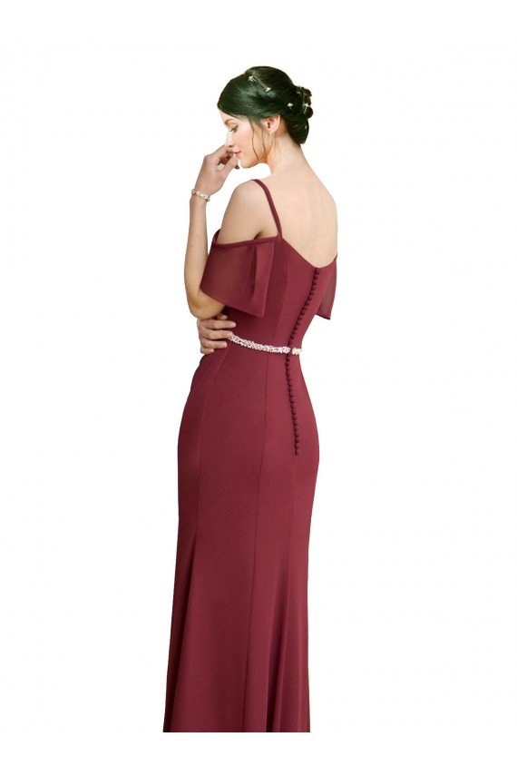 Draped Cold Shoulder Long Chiffon Bridesmaid Dress with Spaghetti Straps Sydney