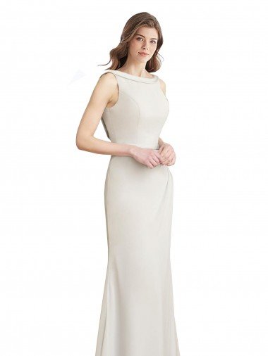 Shop Long Chiffon Bridesmaid Dress with Boat Neckline and Satin Collar Sydney