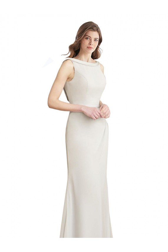 Long Chiffon Bridesmaid Dress with Boat Neckline and Satin Collar Sydney