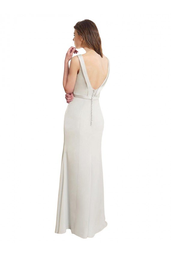 Long Chiffon Bridesmaid Dress with Boat Neckline and Satin Collar Sydney