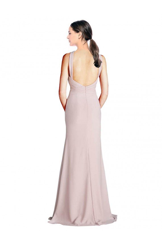 Shop Long Slim Chiffon Bridesmaid Dress with Ruffled Waist and Keyhole Sydney