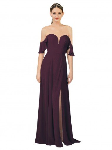 Shop Romantic Off-Shoulder Chiffon Bridesmaid Dress with Plunging V-Neck Sydney