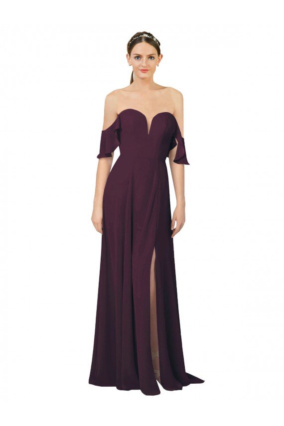 Shop Romantic Off-Shoulder Chiffon Bridesmaid Dress with Plunging V-Neck Sydney