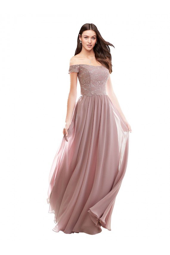 Shop Floor Length Chantilly Lace Off the Shoulder Chiffon Bridesmaid Dress Sydney