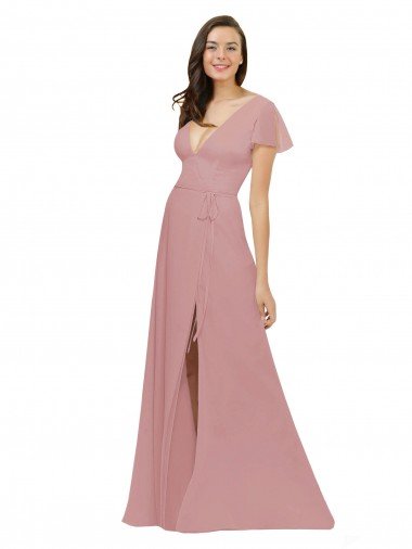 Shop Flutter Sleeves Short Chiffon Bridesmaid Dress with Tie Belt Sydney