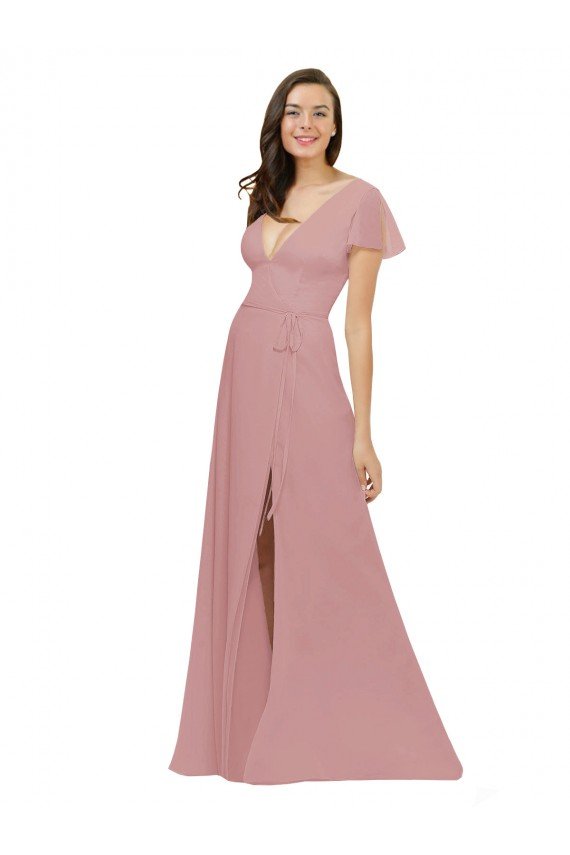 Shop Flutter Sleeves Short Chiffon Bridesmaid Dress with Tie Belt Sydney