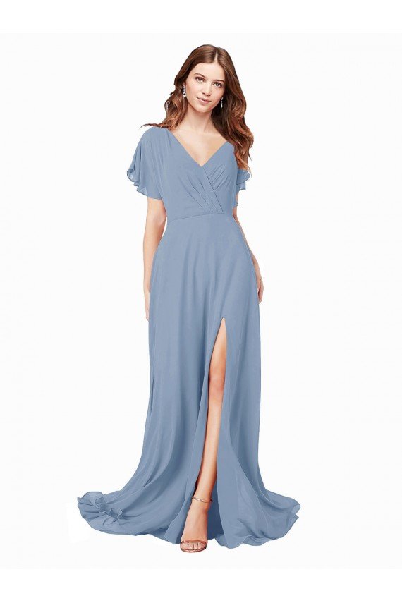 Shop Chiffon Bridesmaid Dress / Prom Dress with Flutter Sleeves and Front Slit Sydney