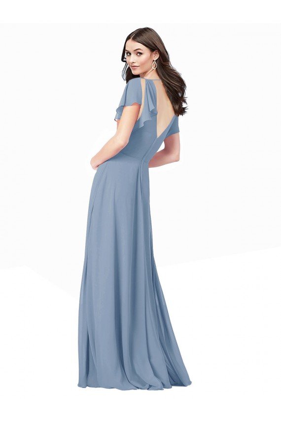 Shop Chiffon Bridesmaid Dress / Prom Dress with Flutter Sleeves and Front Slit Sydney