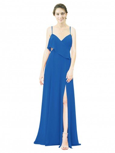 Spaghetti Strap Chiffon Bridesmaids Dress with Asymmetrical Ruffle and Front Slit Sydney