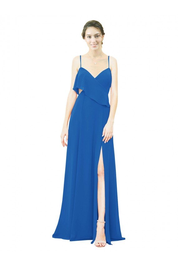 Spaghetti Strap Chiffon Bridesmaids Dress with Asymmetrical Ruffle and Front Slit Sydney
