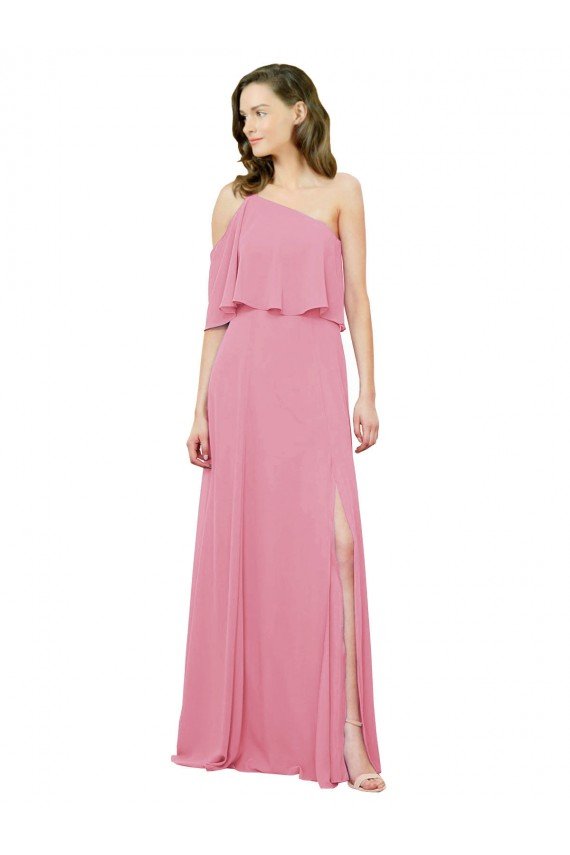 Shop Sleeved One Shoulder Chiffon Bridesmaids Dress with Draped Ruffle Overlay Sydney