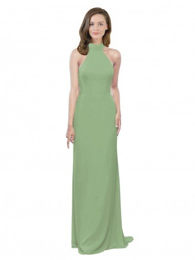 High Collar Halter Neck Chiffon Bridesmaid Dress with Long Back Tie Sydney