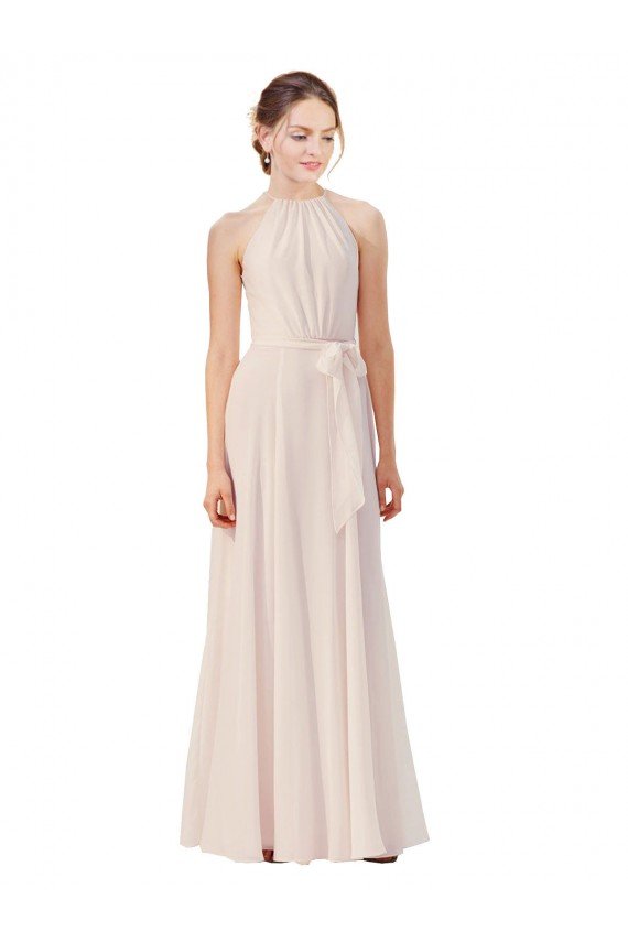 Shop Tie Neck Long Chiffon A-Line Bridesmaid Dress with Sheer Back Sydney