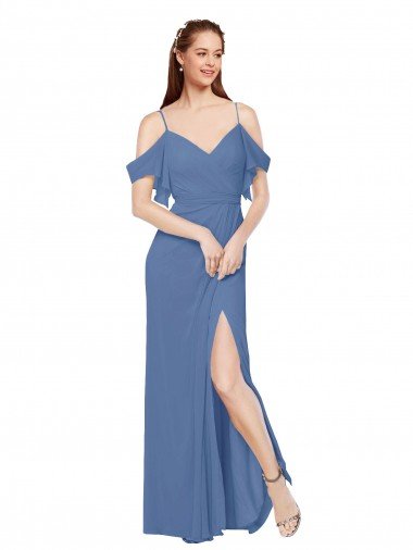 Shop Mock-Wrap Off the Shoulder Long Chiffon Bridesmaid Dress with Side Slit Sydney