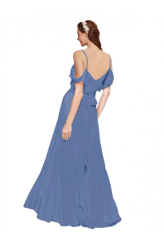 Shop Mock-Wrap Off the Shoulder Long Chiffon Bridesmaid Dress with Side Slit Sydney