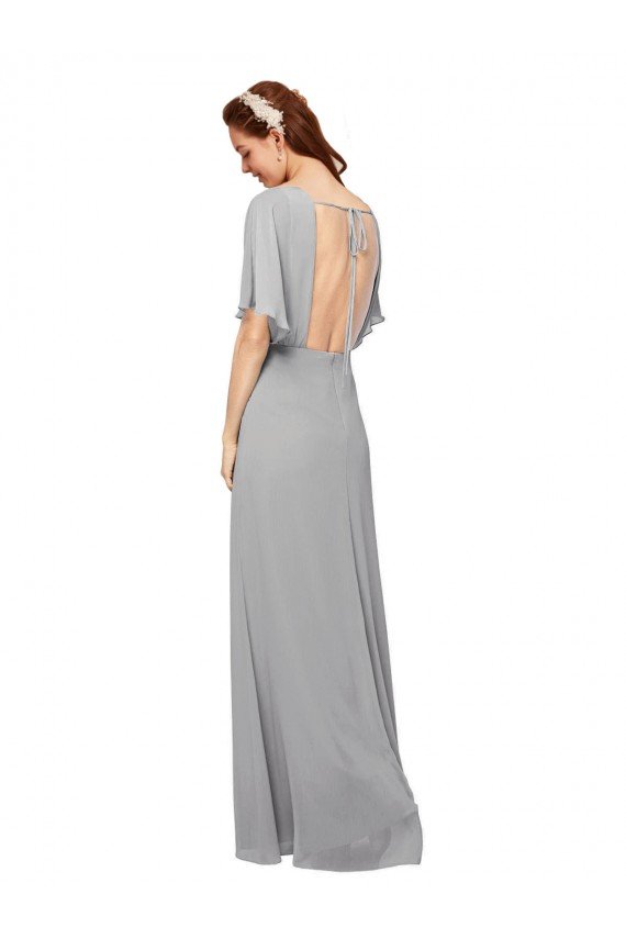 Shop V-Neck Long Chiffon Bridesmaid Dress with Dolman Sleeved Bodice and Slit Sydney