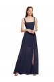 Squre Necked Long Chiffon Bridesmaid Dress with Front Slit Sydney