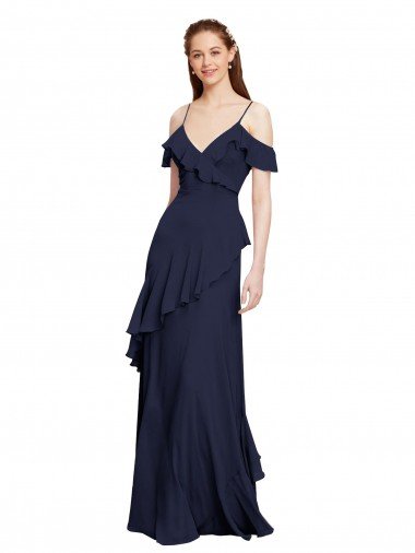 Cascading Ruffles Long Chiffon Bridesmaid Dress with Cold Shoulder Sydney