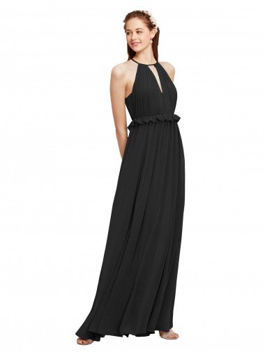 Halter Neck Front Keyhole Chiffon Bridesmaid Dress with Shirred Waist Sydney
