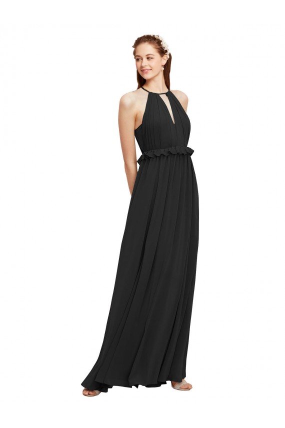 Shop Halter Neck Front Keyhole Chiffon Bridesmaid Dress with Shirred Waist Sydney