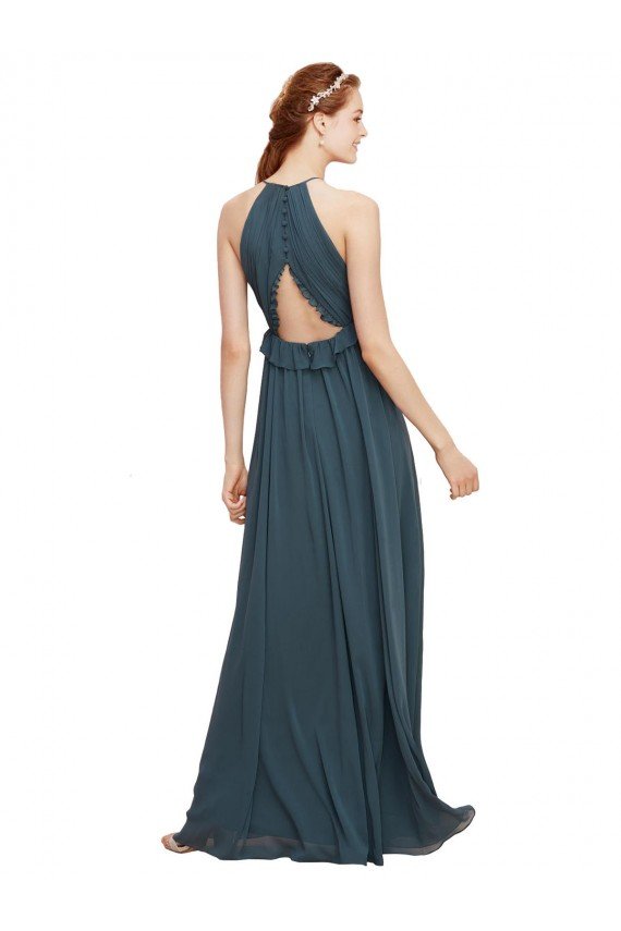 Shop Halter Neck Front Keyhole Chiffon Bridesmaid Dress with Shirred Waist Sydney