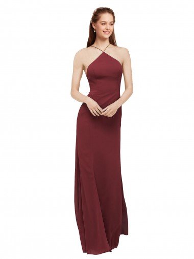 Shop High Halter Neck Long Chiffon Bridesmaid Dress with Low Scoop Back Sydney