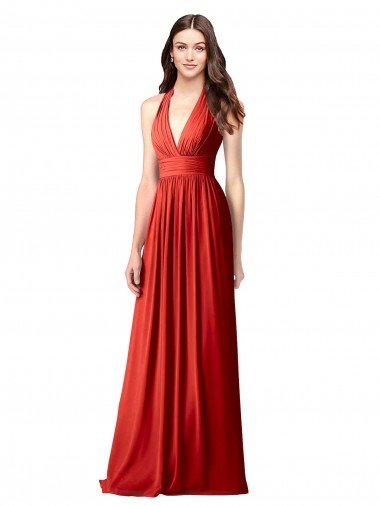 Shop Halter V-Neck A-Line Chiffon Bridesmaid Dress with Shirred Skirt Sydney