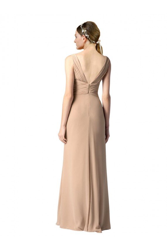 Shop Shirred Long Floor Length Chiffon Bridesmaid Dress with V-Back Sydney
