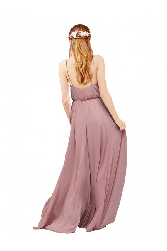 Shop Long Chiffon Bridesmaid Dress with Spaghetti Strap Bodice Sydney
