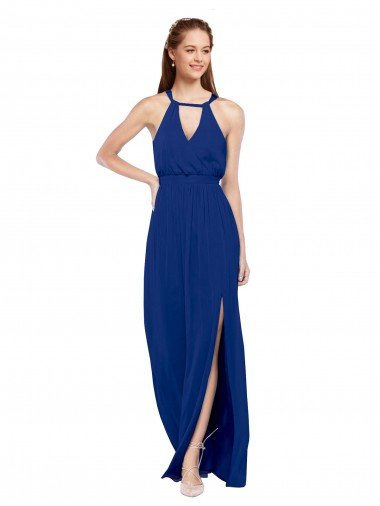 Shop High Keyhole Neck Long Chiffon Bridesmaid Dress with Slit Sydney