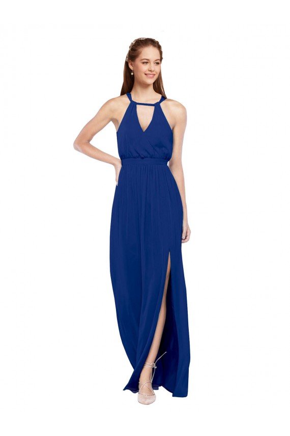 High Keyhole Neck Long Chiffon Bridesmaid Dress with Slit Sydney