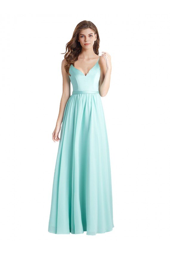 Long V-Neck Chiffon Bridesmaid Dress with Satin Bodice Sydney