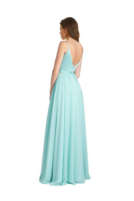 Long V-Neck Chiffon Bridesmaid Dress with Satin Bodice Sydney