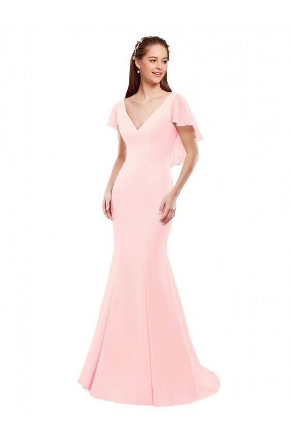 Fit and Flare Chiffon Bridesmaid Dress with V-Neck and Flutter Sleeves Sydney