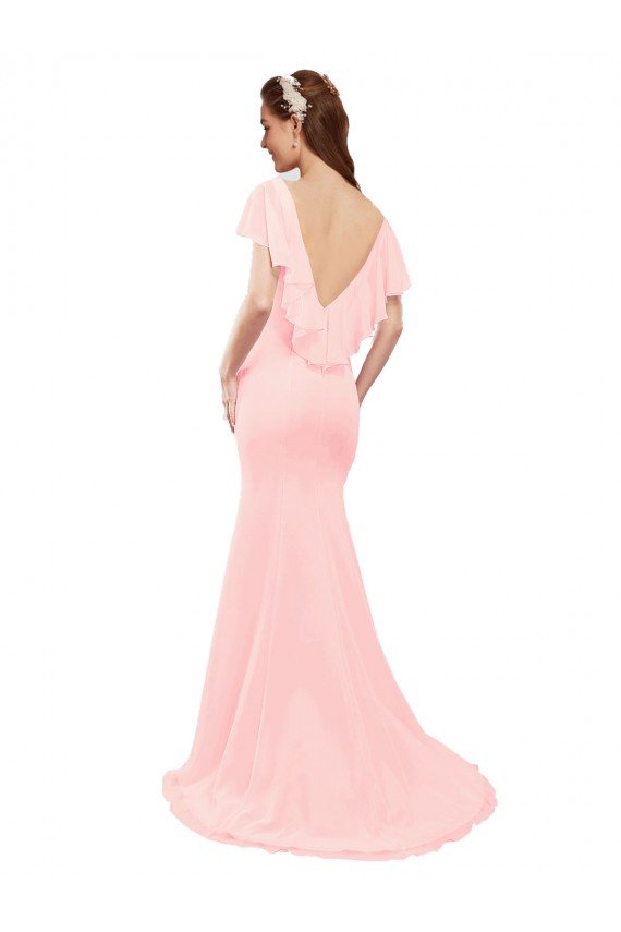 Fit and Flare Chiffon Bridesmaid Dress with V-Neck and Flutter Sleeves Sydney