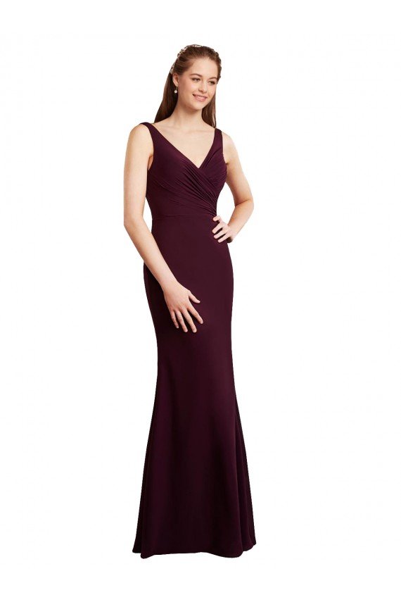Shop Floor Length Fluted Chiffon Dress with Draped Bodice and V-Neckline Sydney