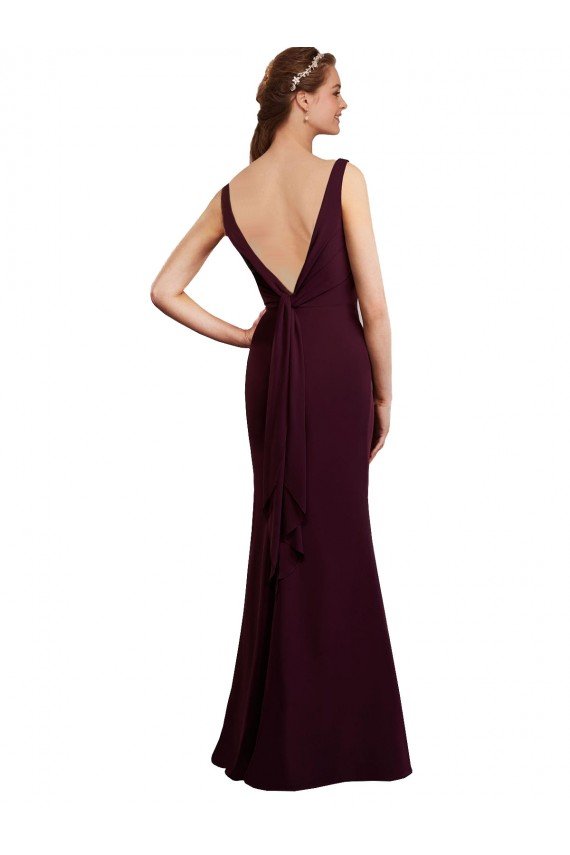 Shop Floor Length Fluted Chiffon Dress with Draped Bodice and V-Neckline Sydney