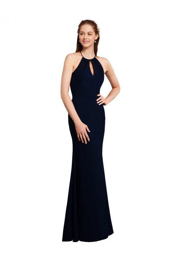 Shop Fluted Long Chiffon Bridesmaid Dress with Halter Neckline and Keyhole Sydney