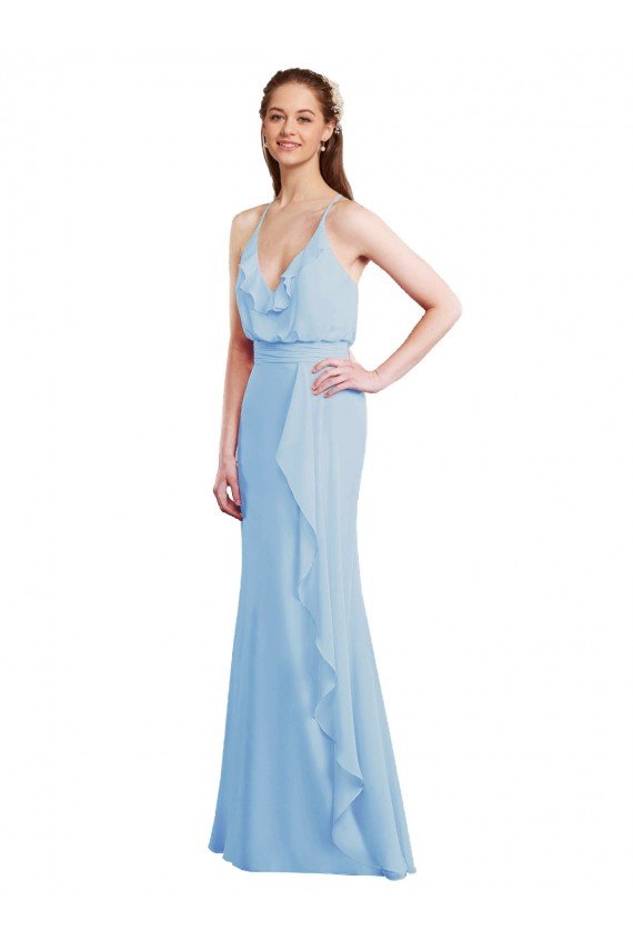 Fluted Long Chiffon Bridesmaid Dress with Cascading Ruffles Sydney