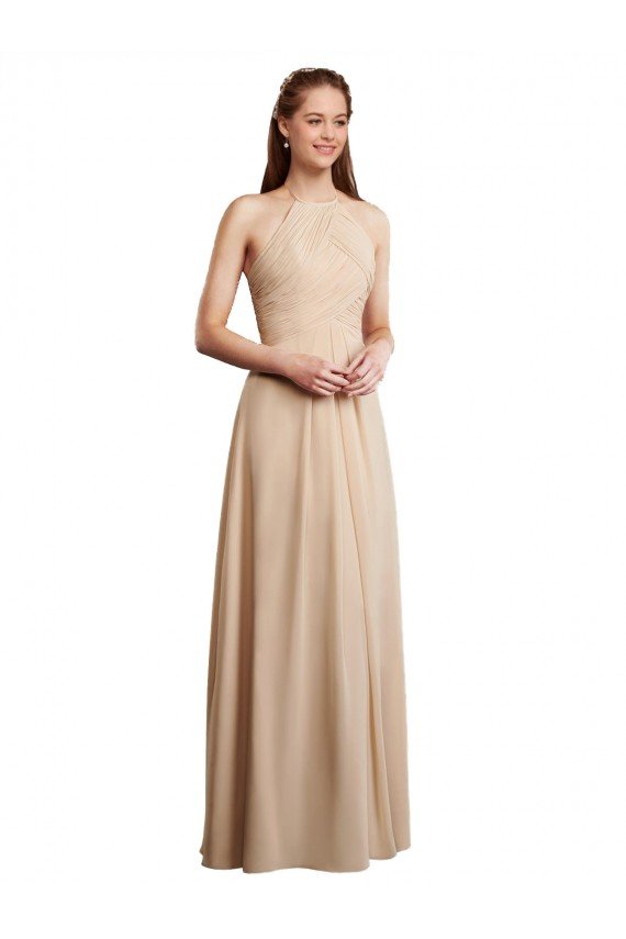 Shop Draped Halter Neck Long Chiffon Bridesmaid Dress with Tie Back Sydney
