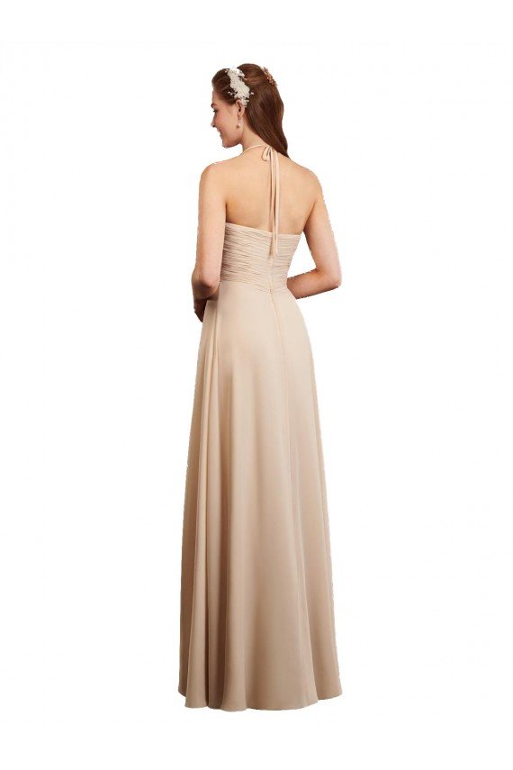 Shop Draped Halter Neck Long Chiffon Bridesmaid Dress with Tie Back Sydney