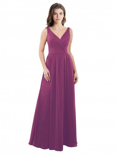 Long Chiffon A-Line Bridesmaid Dress with V-Neck Wrap Bodice Sydney