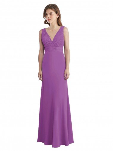 Shop V-Shaped Neckline Long Chiffon Bridesmaid Dress with Cascading Ruffles Back Sydney