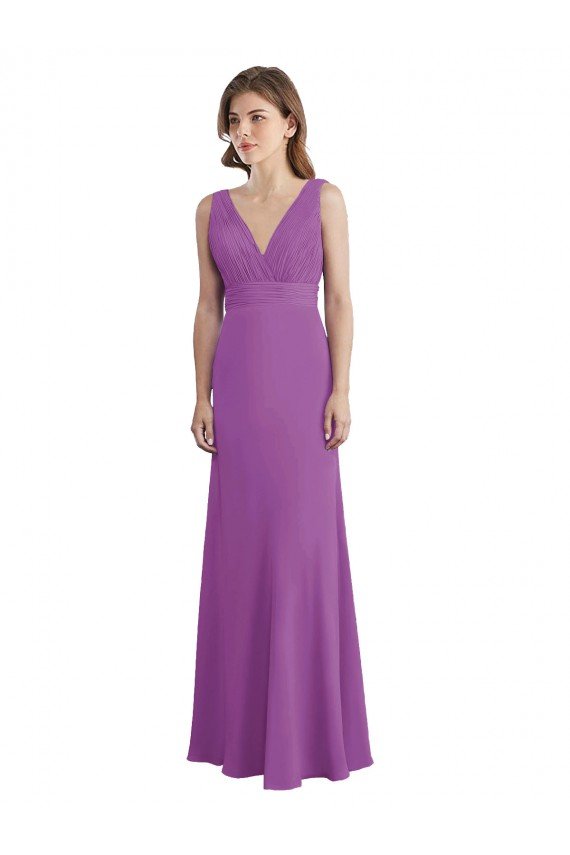 Shop V-Shaped Neckline Long Chiffon Bridesmaid Dress with Cascading Ruffles Back Sydney