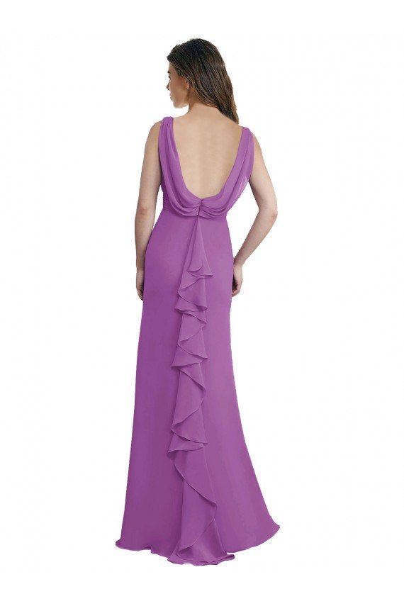 Shop V-Shaped Neckline Long Chiffon Bridesmaid Dress with Cascading Ruffles Back Sydney