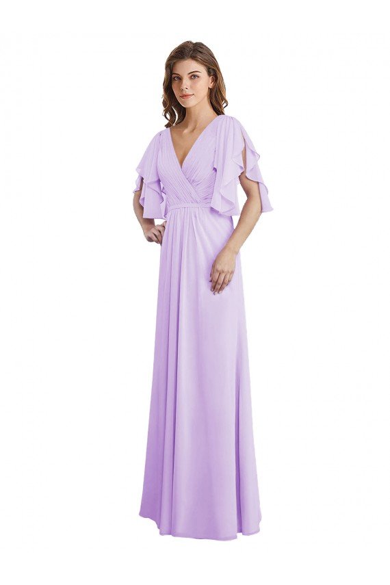 Shop A-Line Draped Chiffon Bridesmaid Dress with V-Neck and Split Sleeves Sydney