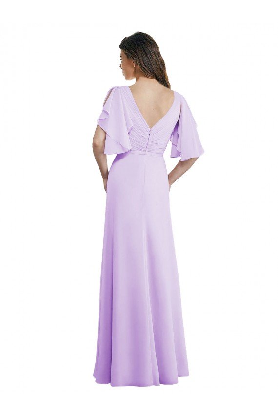 Shop A-Line Draped Chiffon Bridesmaid Dress with V-Neck and Split Sleeves Sydney