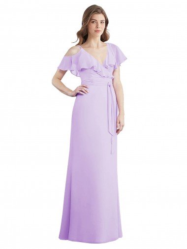 Shop Ruffled Neckline Cold Shoulder Long Chiffon Bridesmaid Dress Sydney