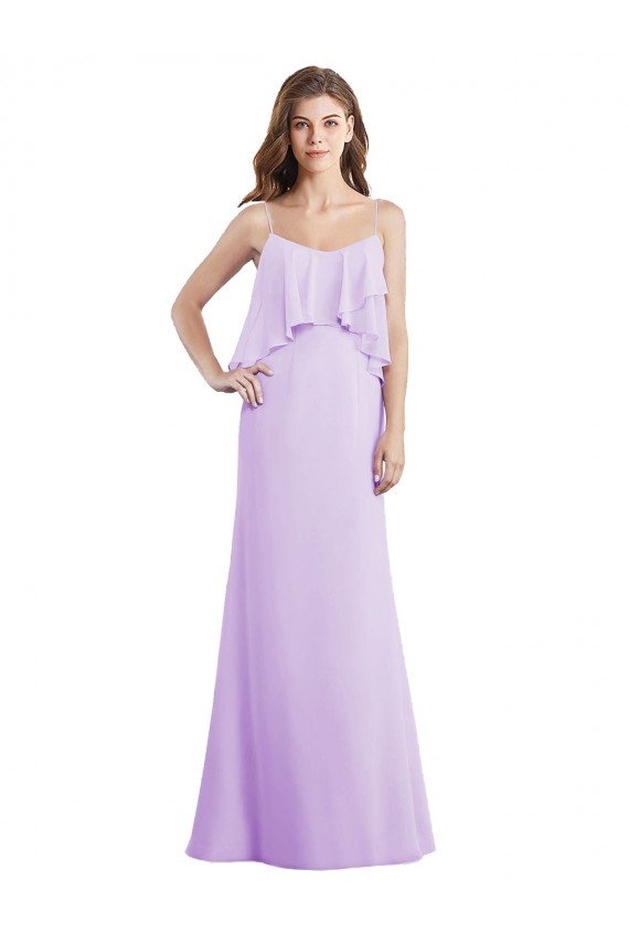 Scoop Neck Long Chiffon Bridesmaid Dress with Cross Over Neckline Flounce Sydney